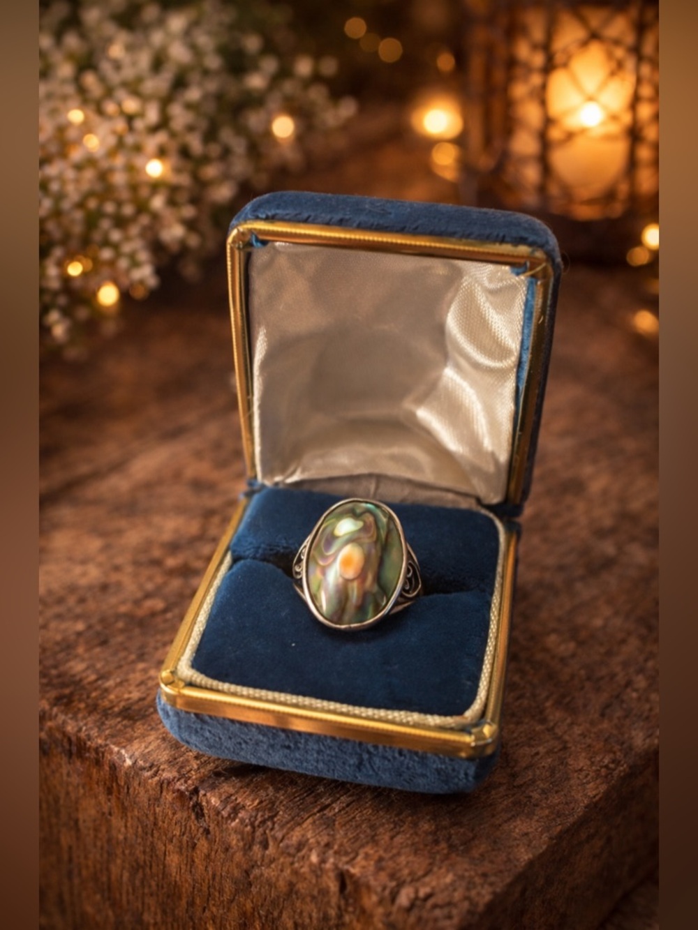 Vintage Sterling Silver Abalone Ring • Natural Iridescent Shell Heirloom •Size 5